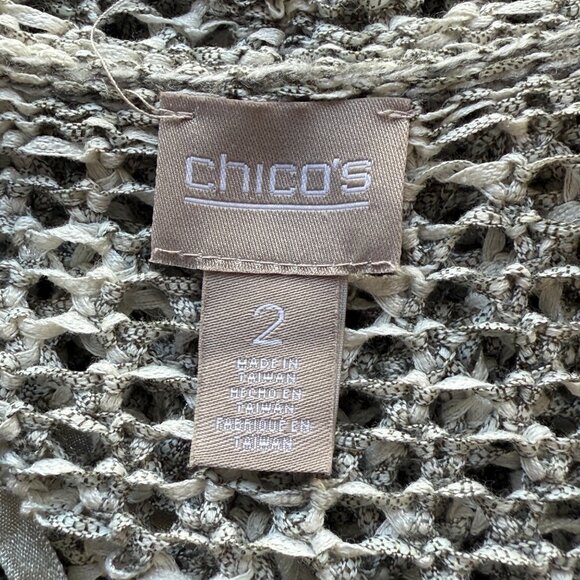 Chicos Womens Open-Knit Cardigan Lightweight Drape Front Gray Size 2 Cotton Blen - Picture 3 of 6